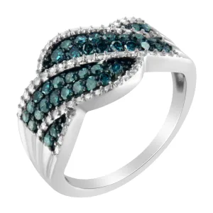 .925 Sterling Silver Treated Blue Color Diamond cocktail Ring