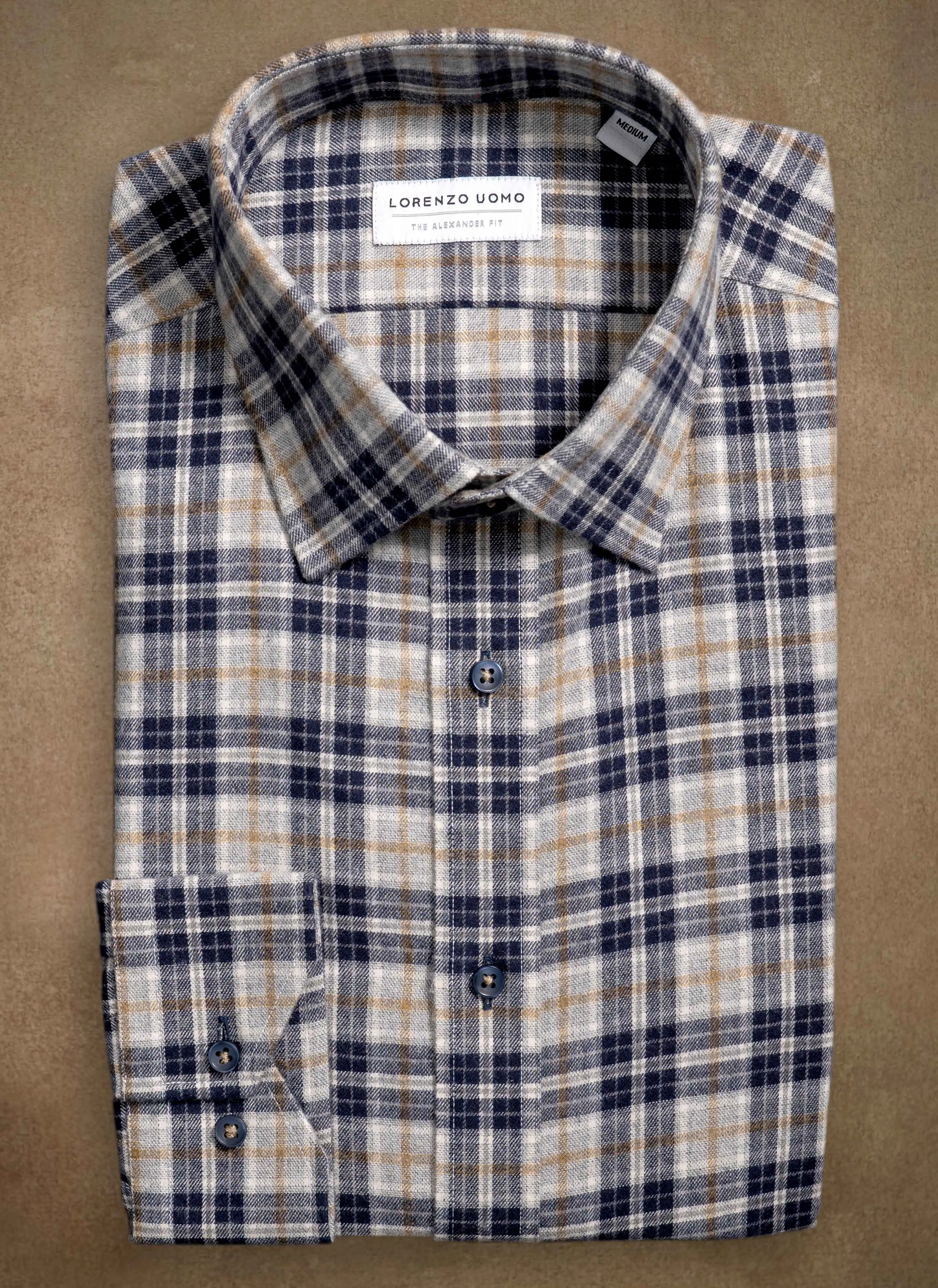 Alexander Sport Shirt in Black and Tan Plaid