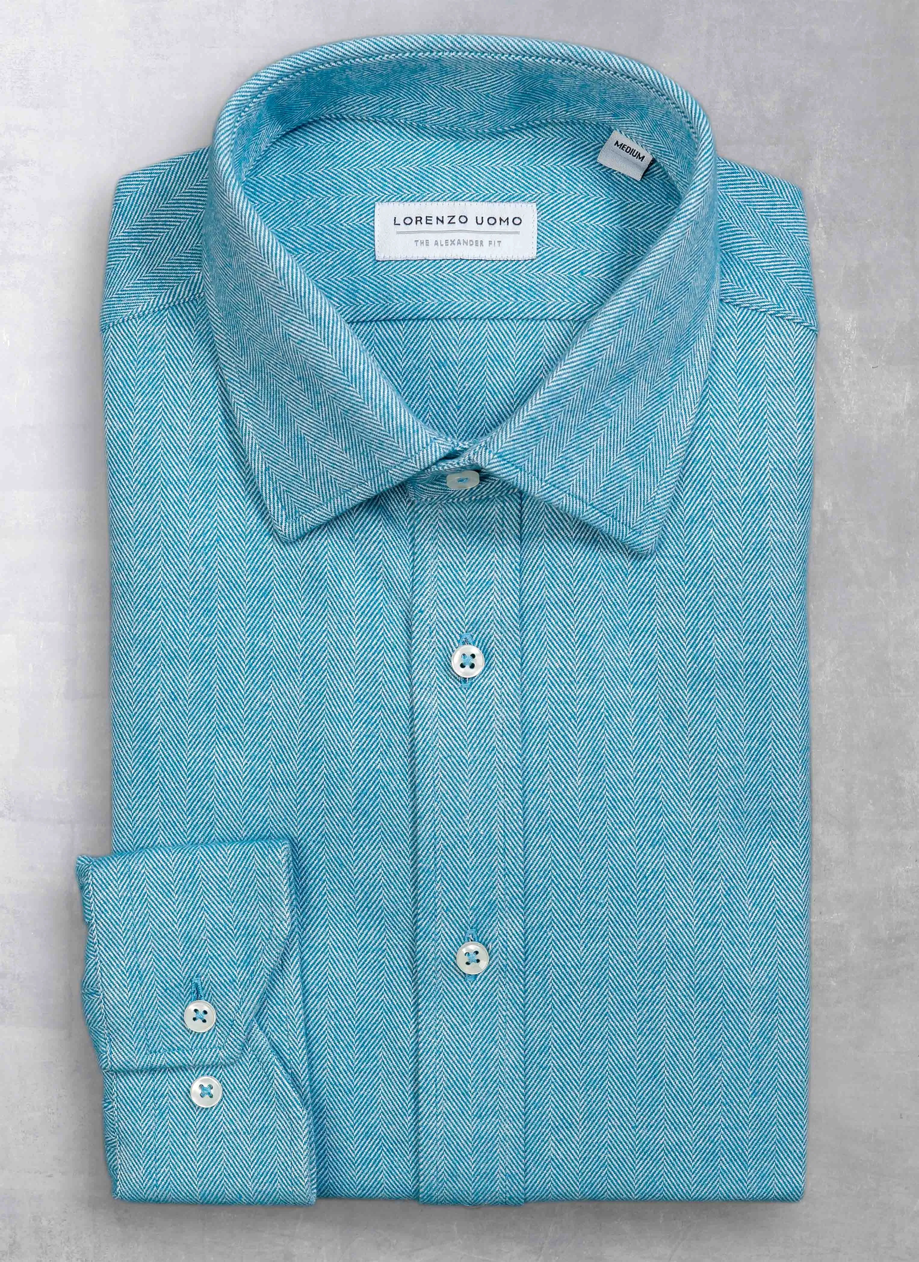 Alexander Sport Shirt in Solid Blue Herringbone