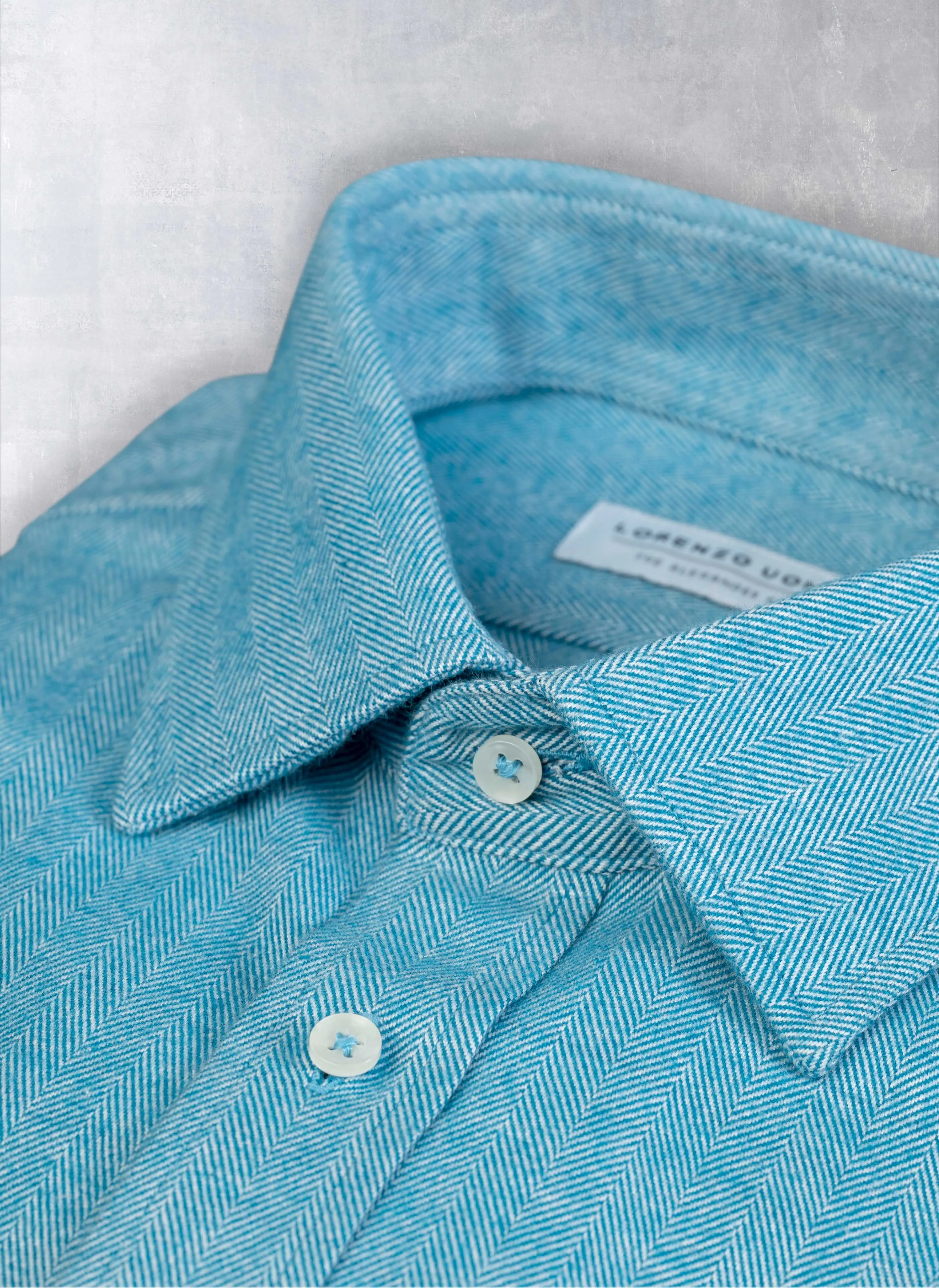 Alexander Sport Shirt in Solid Blue Herringbone