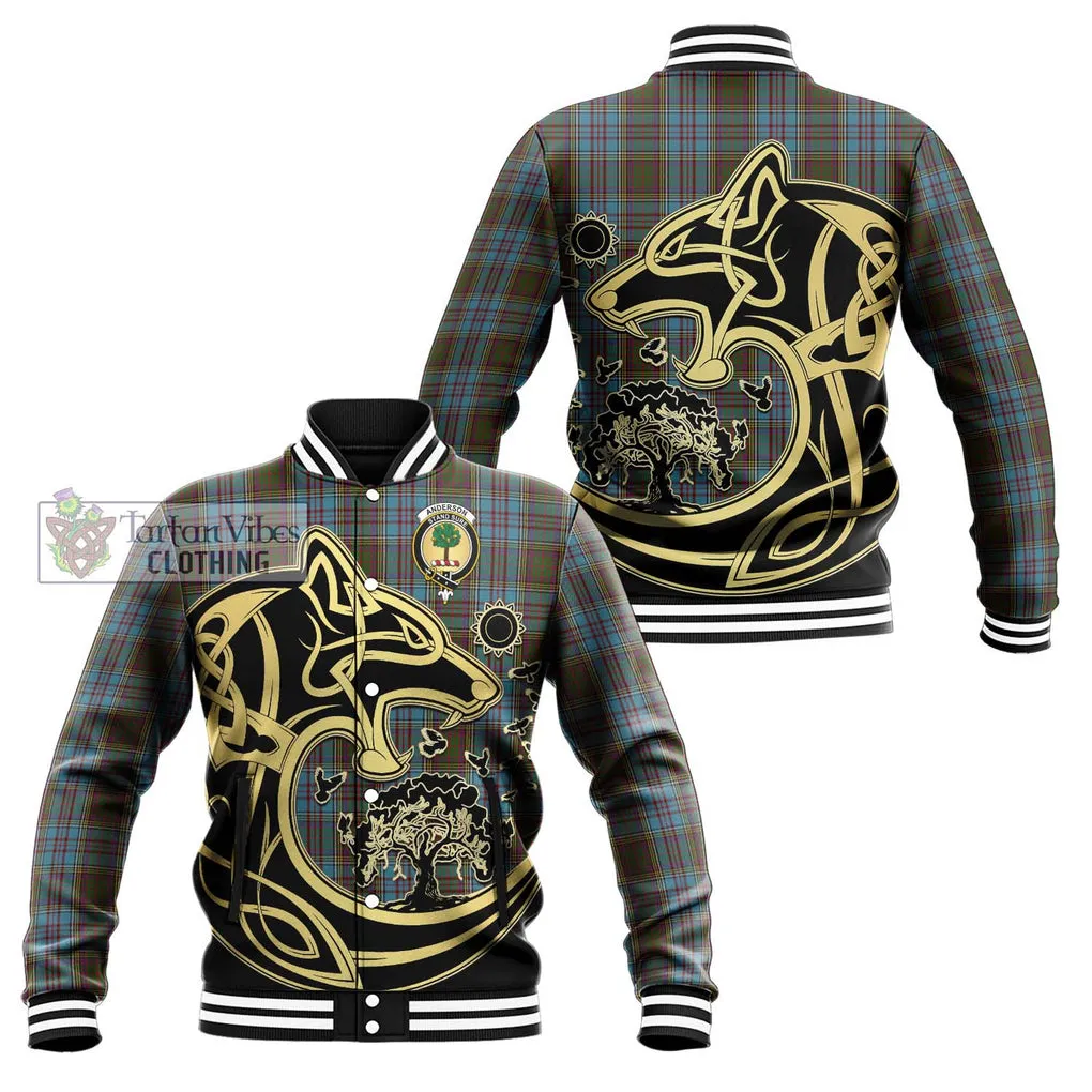 Anderson Tartan Baseball Jacket with Family Crest Celtic Wolf Style