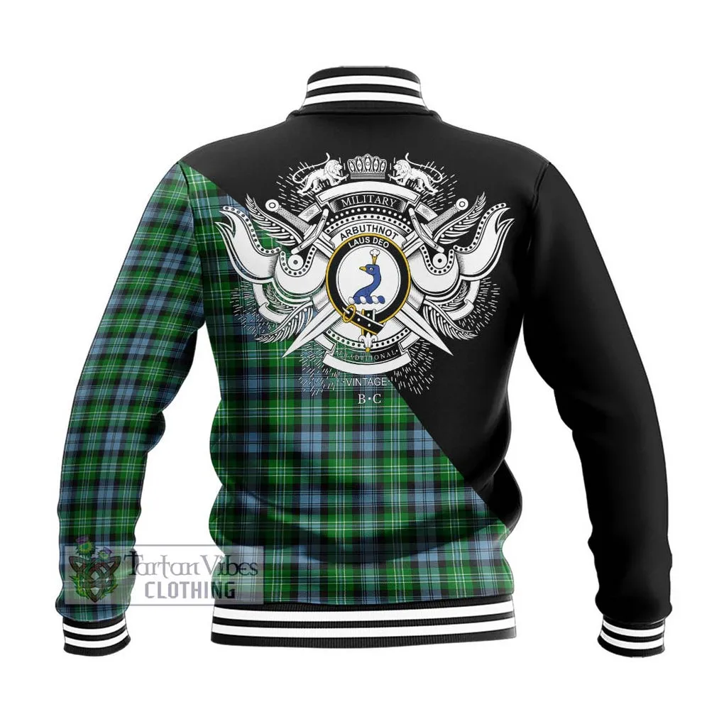 Arbuthnot Ancient Tartan Baseball Jacket with Family Crest and Military Logo Style