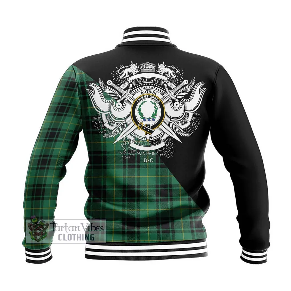 Arthur Ancient Tartan Baseball Jacket with Family Crest and Military Logo Style