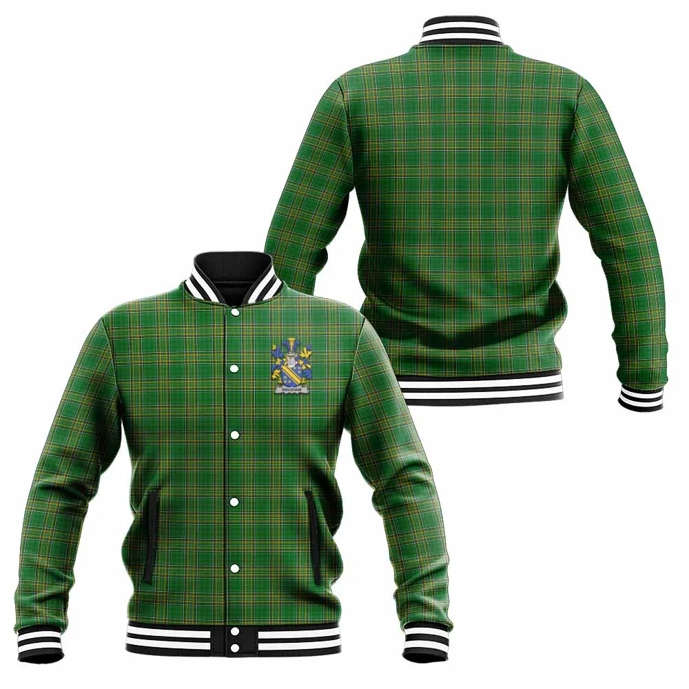 Bingham Irish Clan Tartan Baseball Jacket with Coat of Arms