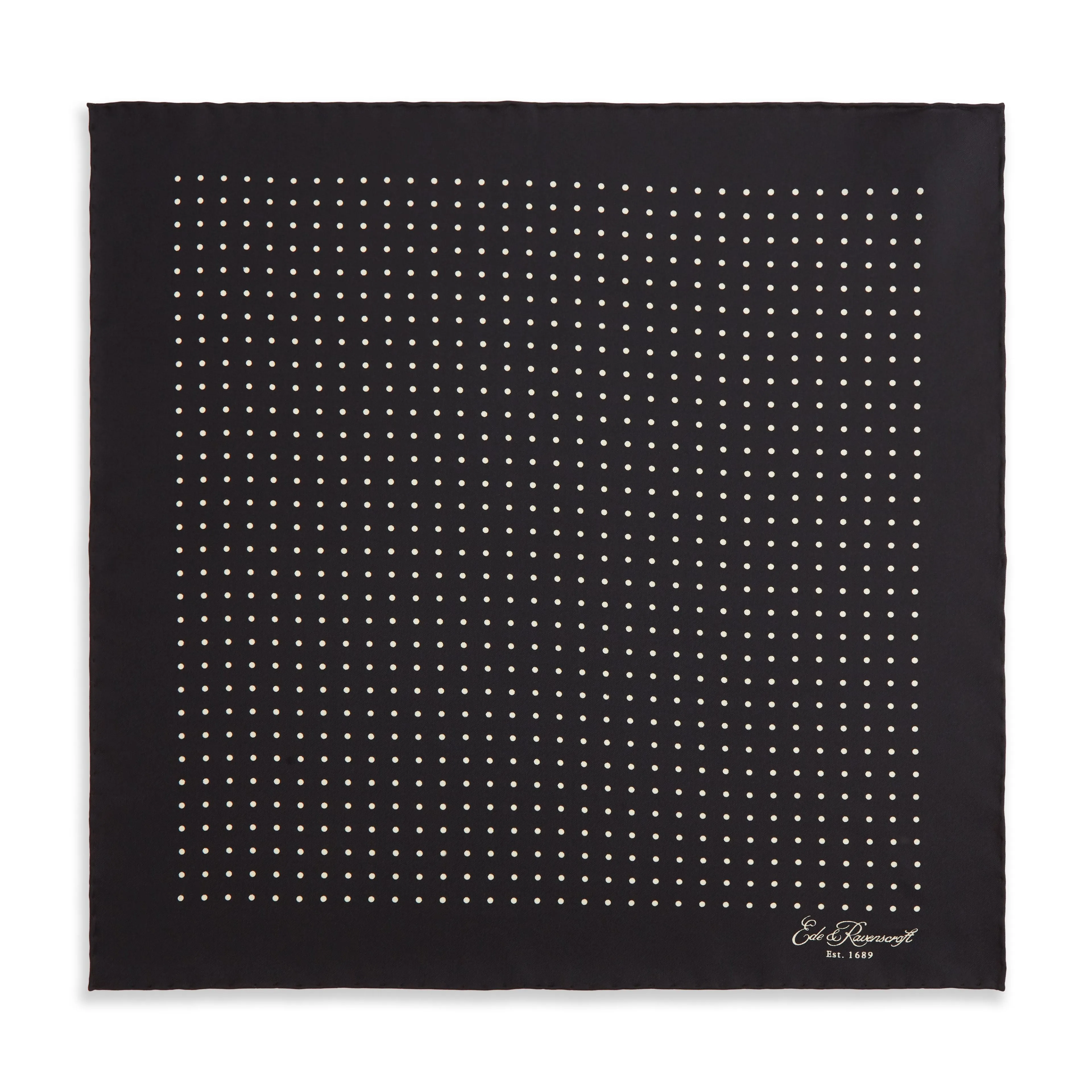 Black and Ivory Spot Printed Silk Pocket Square