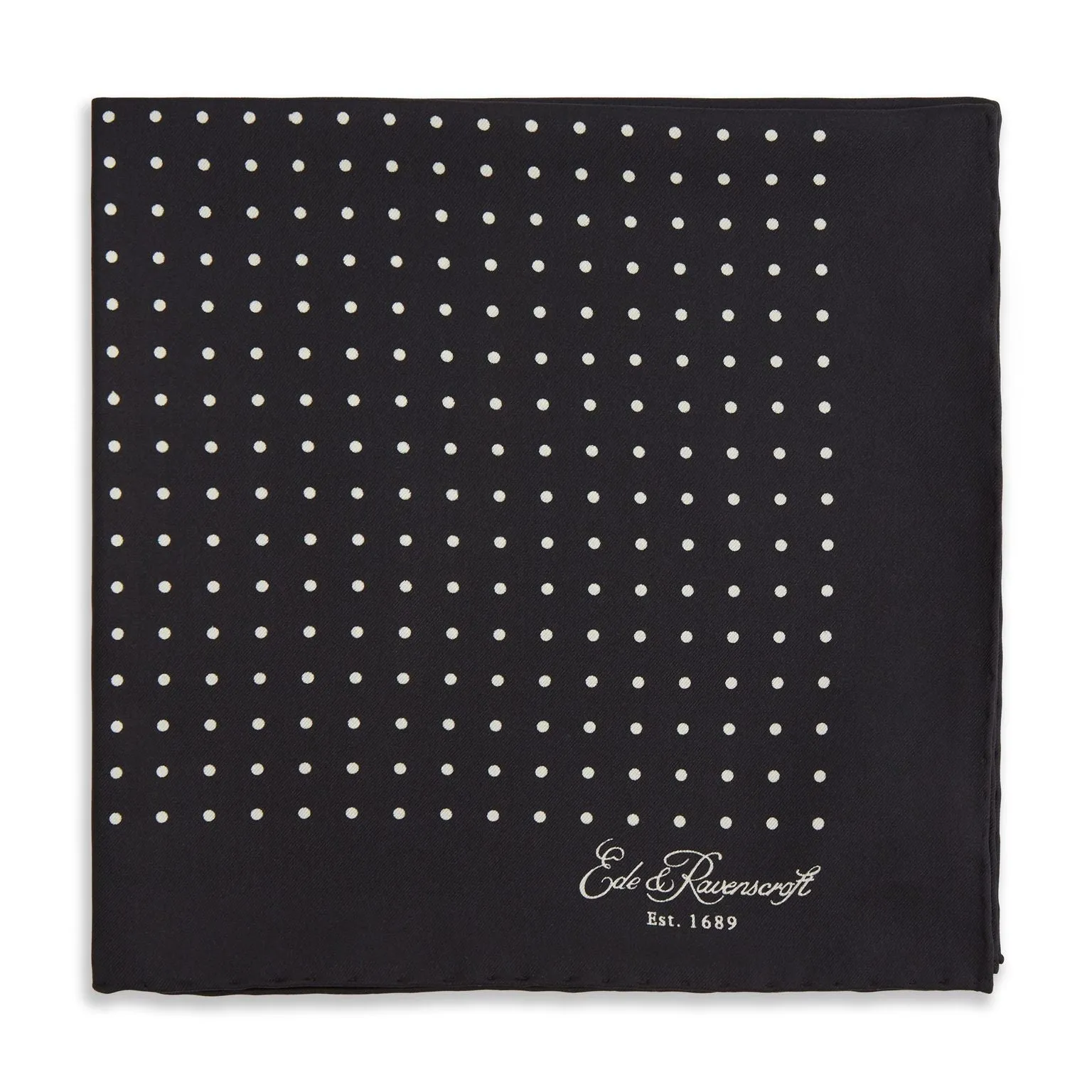 Black and Ivory Spot Printed Silk Pocket Square