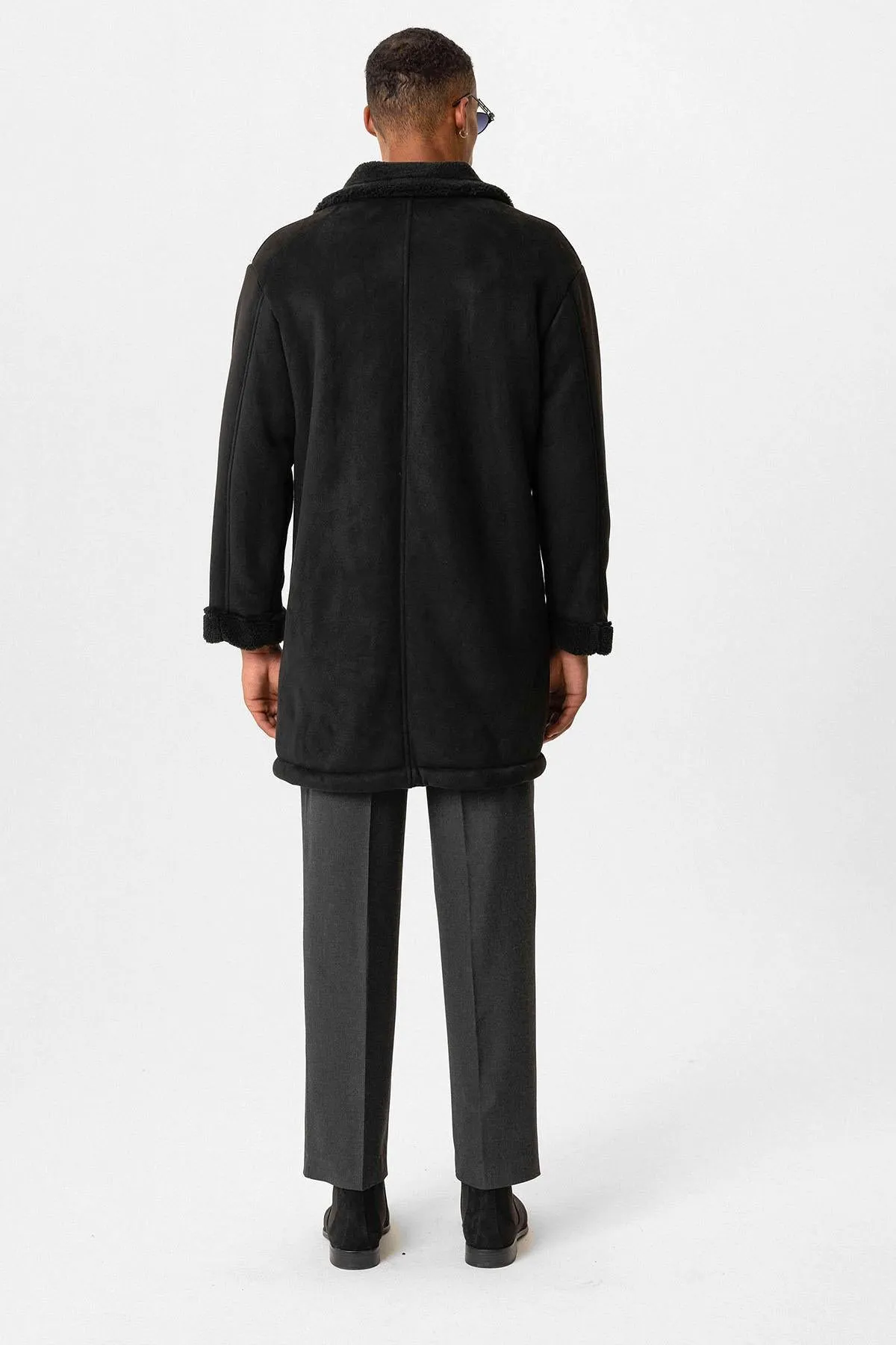 Black Suede-Look Men's Jacket with Lining Detail - Wessi