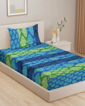 Blue Veda Pure Cotton Single Bedsheet With Pillow Cover | 90 x 60 inches