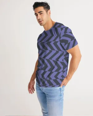 Blue Violet Charcoal Abstract Striped Men's T Shirt