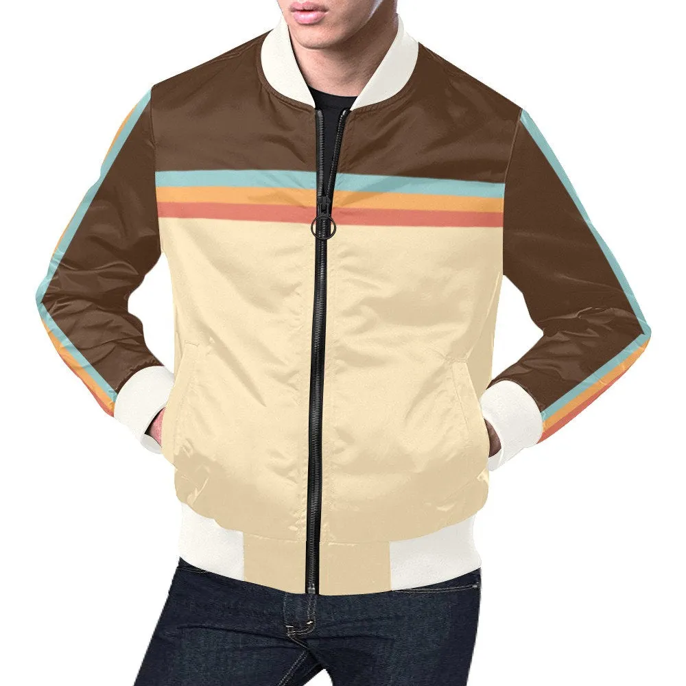 Bomber Jacket Men, Men's Bomber Jacket, Retro Jacket, 70s Style Jacket, Men's 70s Jacket, Retro Brown Stripe Jacket, Stripe Jacket Men