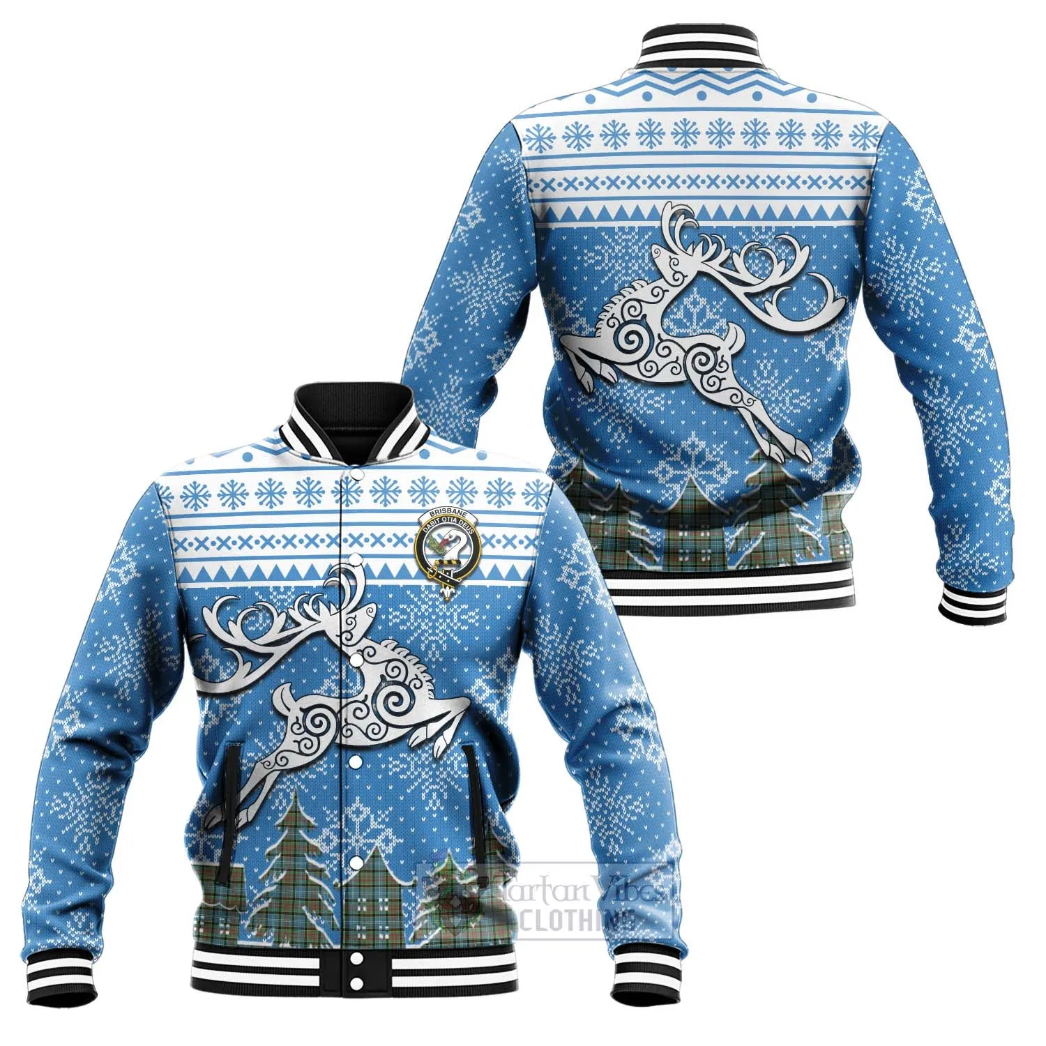 Brisbane Clan Christmas Baseball Jacket Celtic Reindeer Style