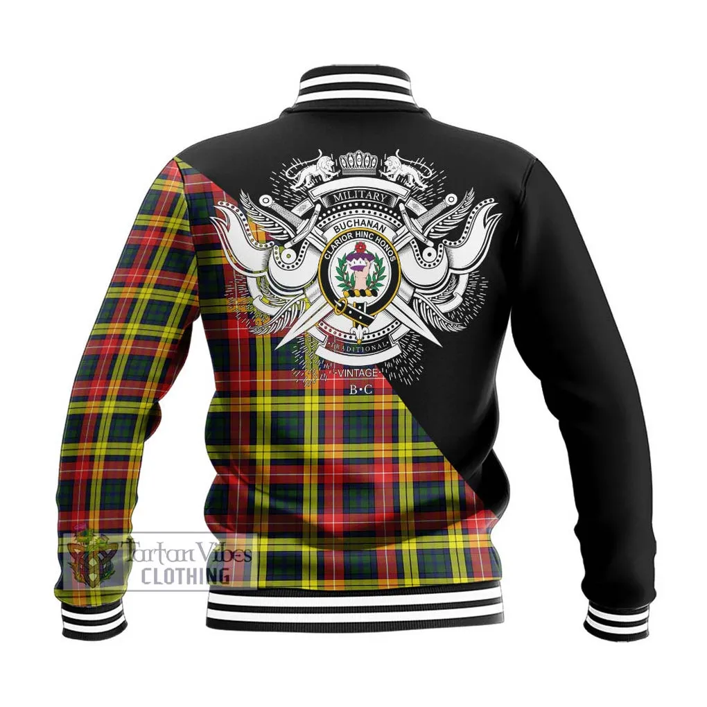 Buchanan Modern Tartan Baseball Jacket with Family Crest and Military Logo Style