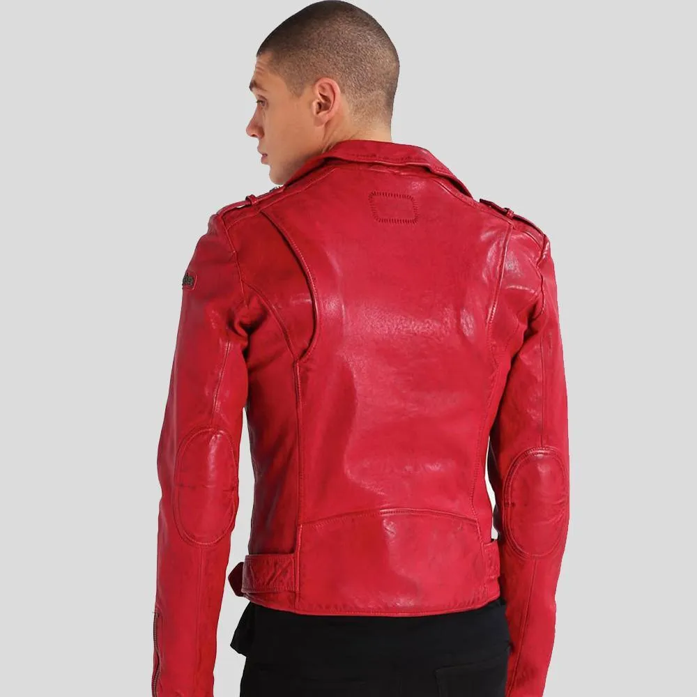 Buel Red Motorcycle Leather Jacket for Men