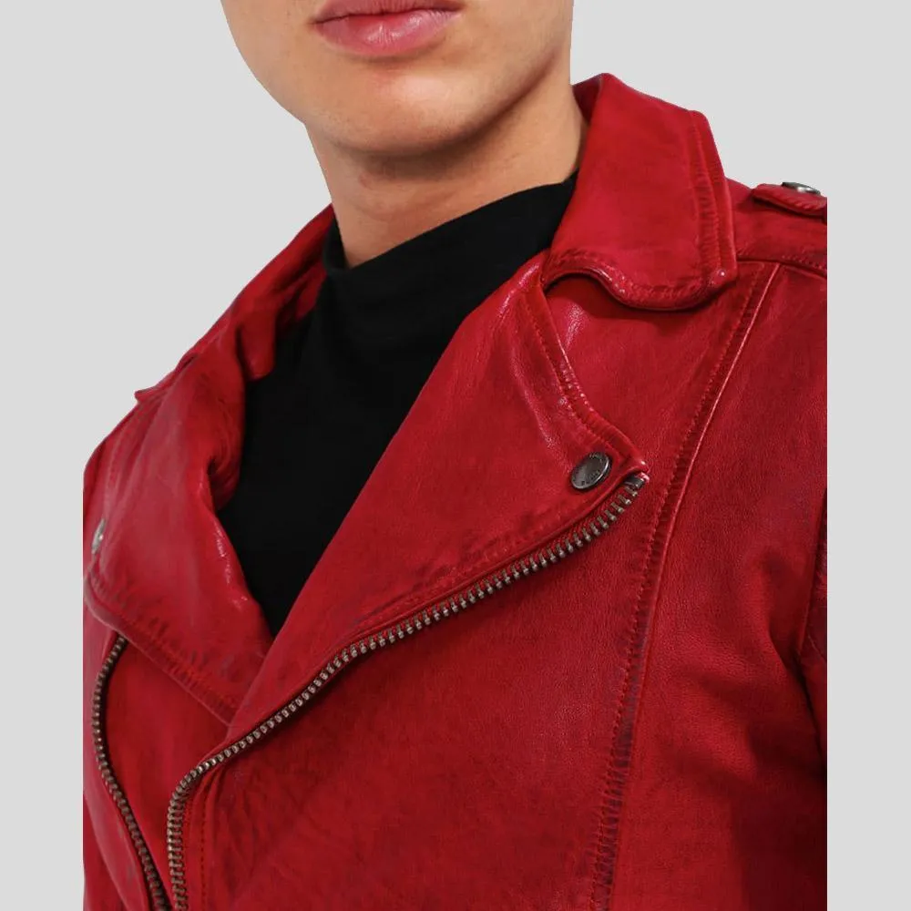 Buel Red Motorcycle Leather Jacket for Men