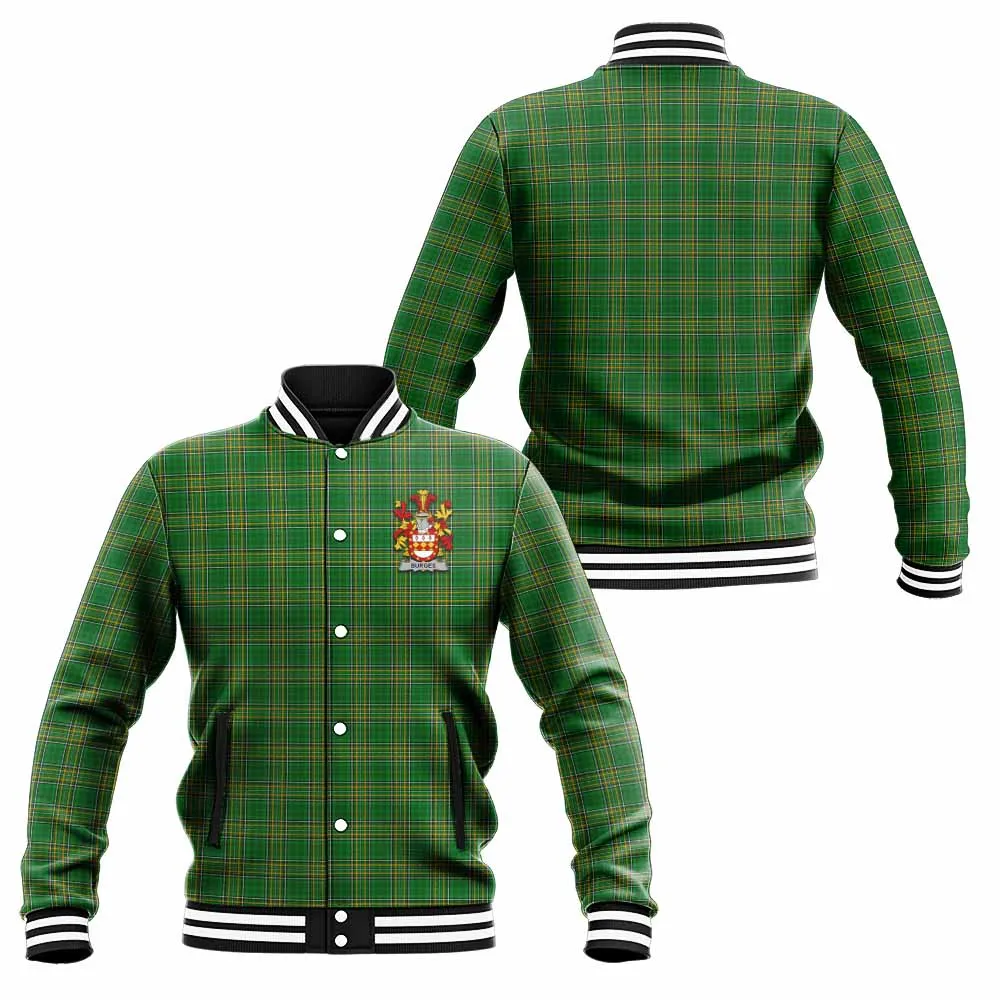 Burges Irish Clan Tartan Baseball Jacket with Coat of Arms