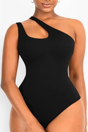 Chic Black Asymmetrical One Shoulder Shaping Bodysuit