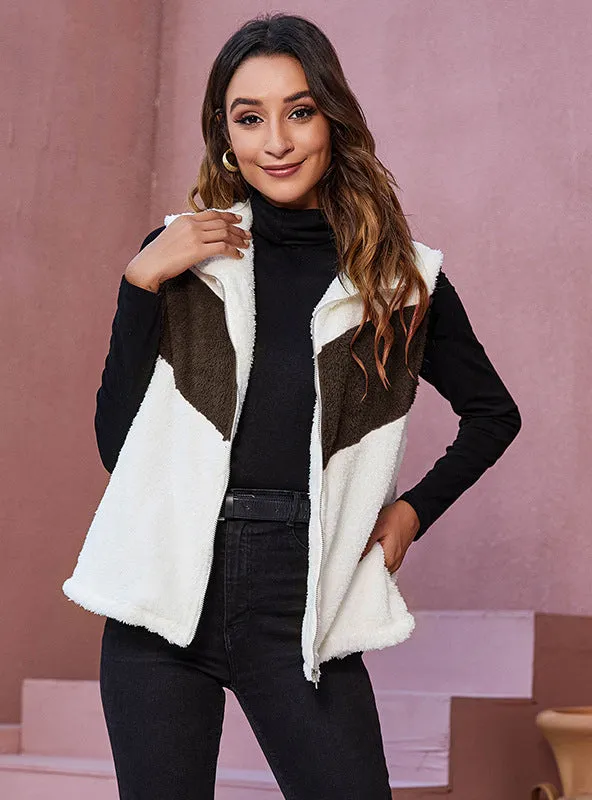 Fall/winter Color Contrast Plush Vest Jacket