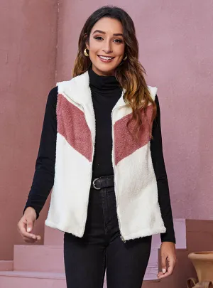 Fall/winter Color Contrast Plush Vest Jacket