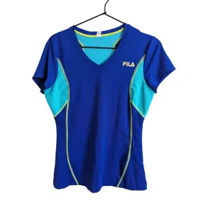 Fila Sport Womens Sz M Short Sleeve V Neck Athletic Shirt Blue