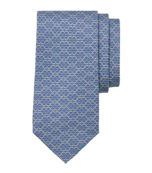 Gancini Print Silk Tie Gray