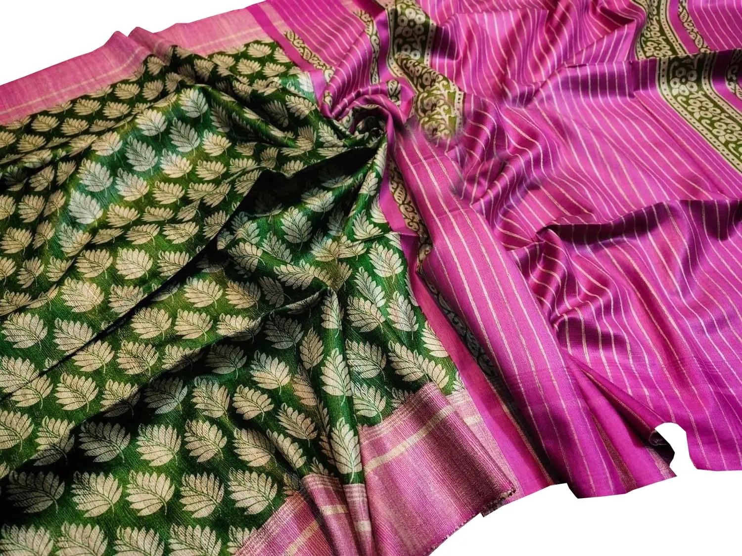 Green Bhagalpur Pure Ghicha Tussar Silk Saree