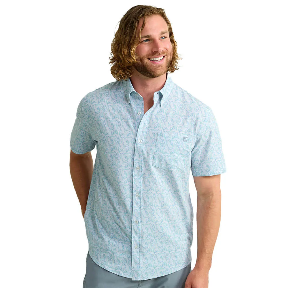 Huk Kona Print Short Sleeve Sport Shirt - Harbor Mist