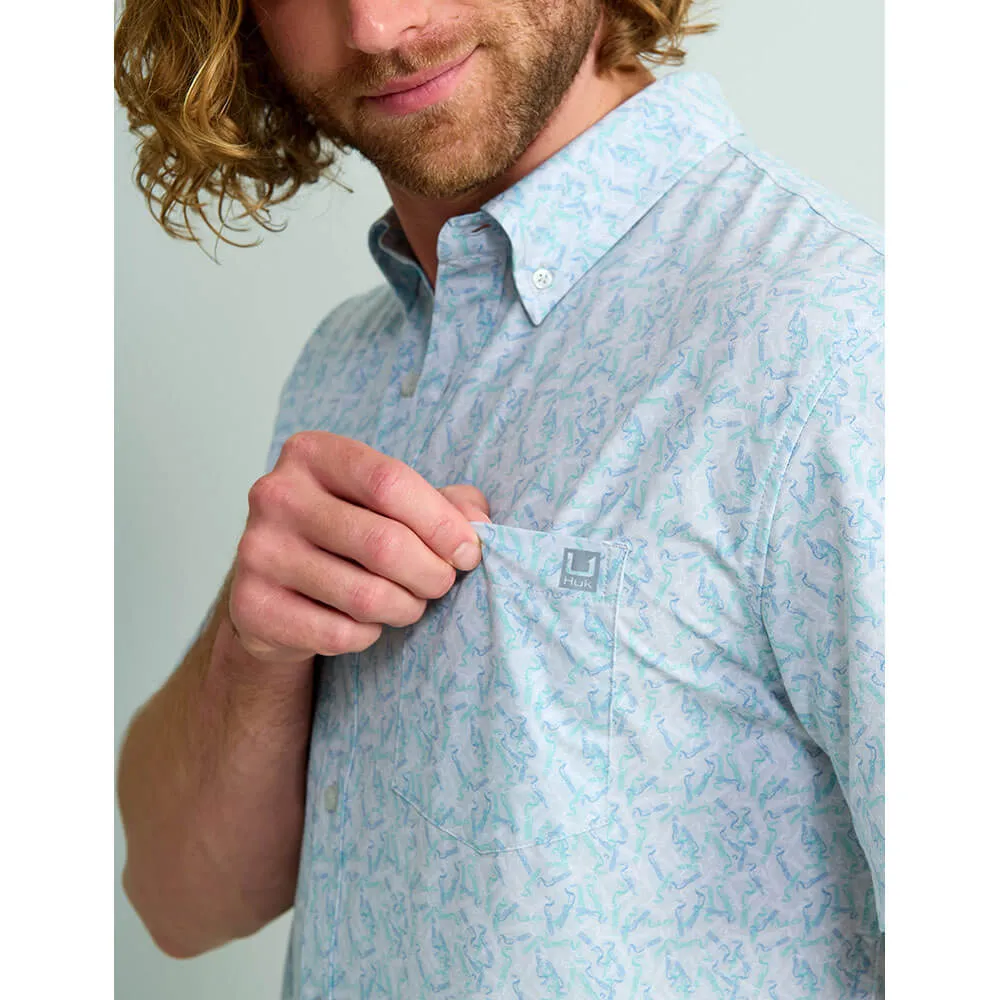 Huk Kona Print Short Sleeve Sport Shirt - Harbor Mist