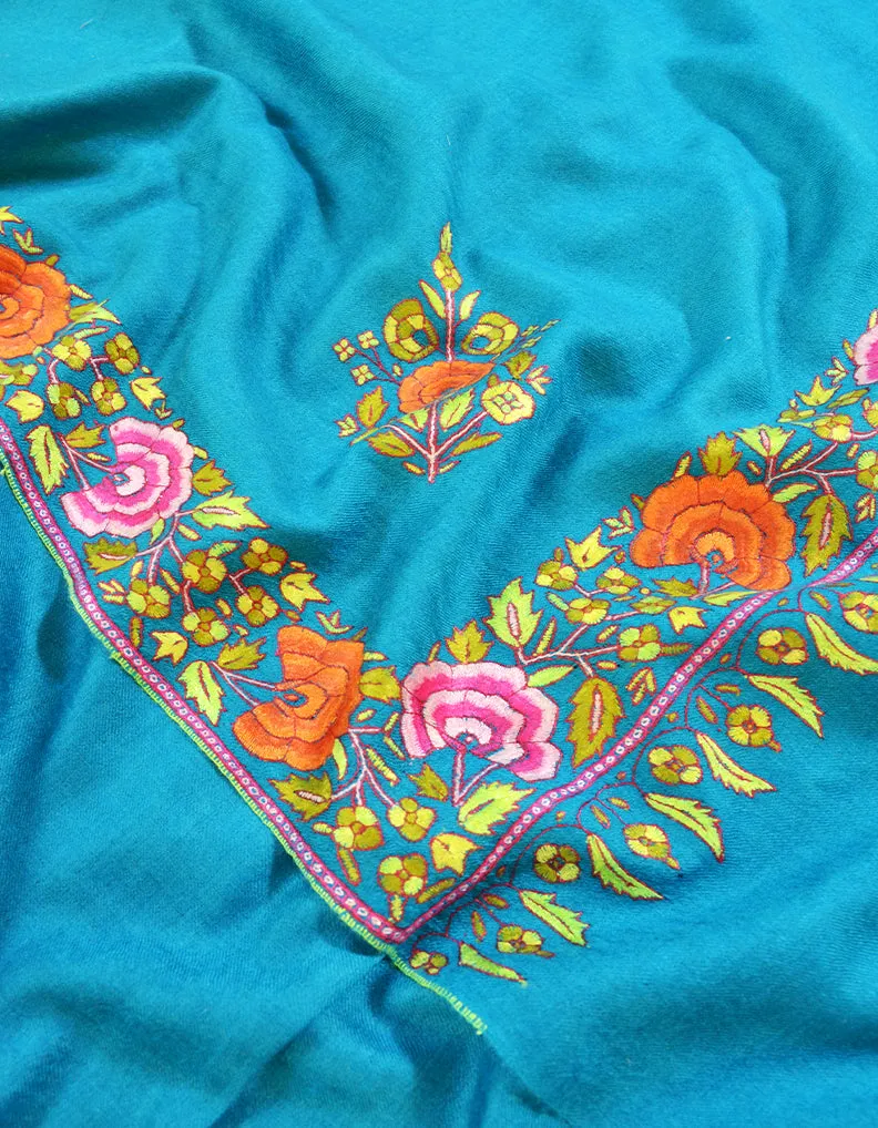 iris blue embroidery pashmina shawl 8581