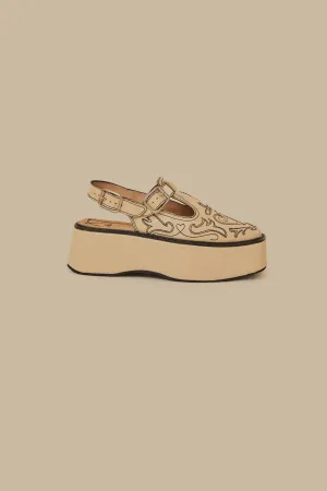 Ivory T-Strap Embroidered Flatform