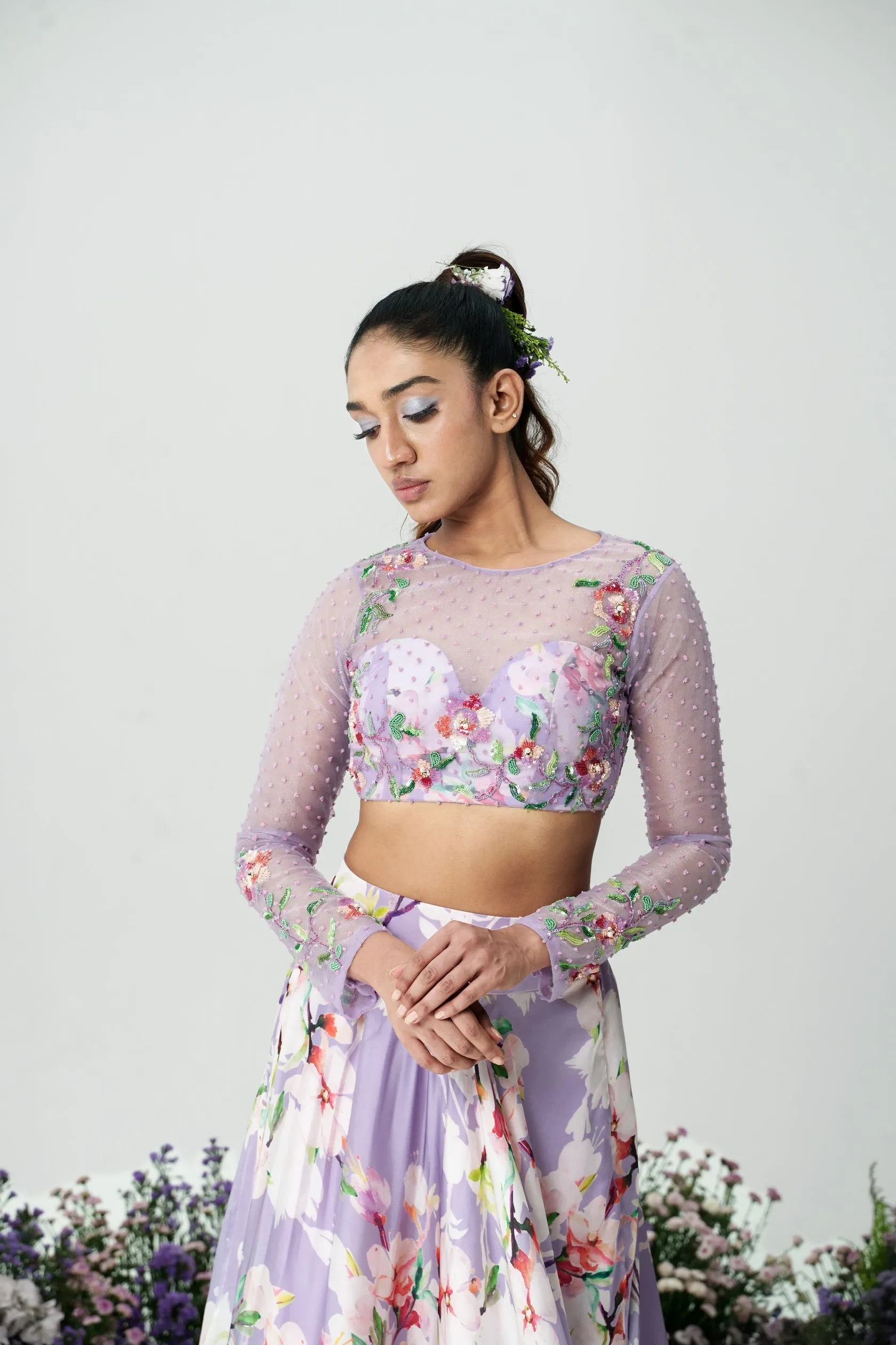 Lilium-Hand Embroidered Lilac Lehenga Set