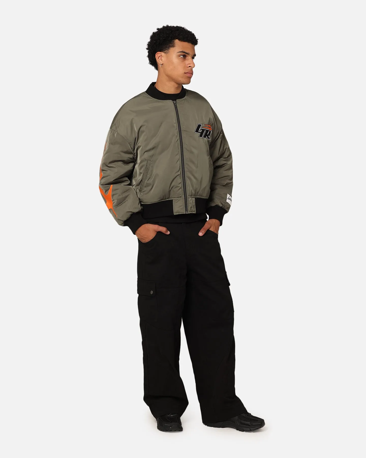 Loiter Shadow Cropped Bomber Jacket Khaki