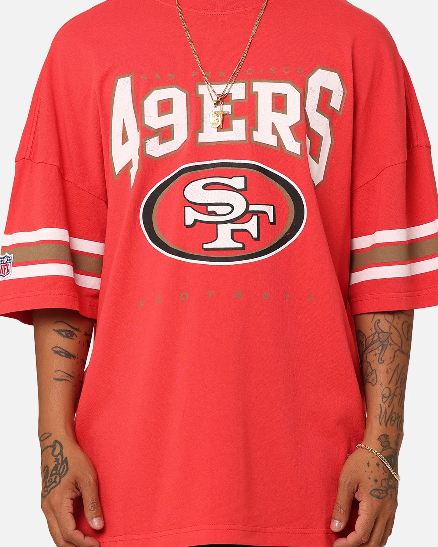 Majestic Athletic San Francisco 49ers Vintage Sport Striped Sleeve T-Shirt Faded Red