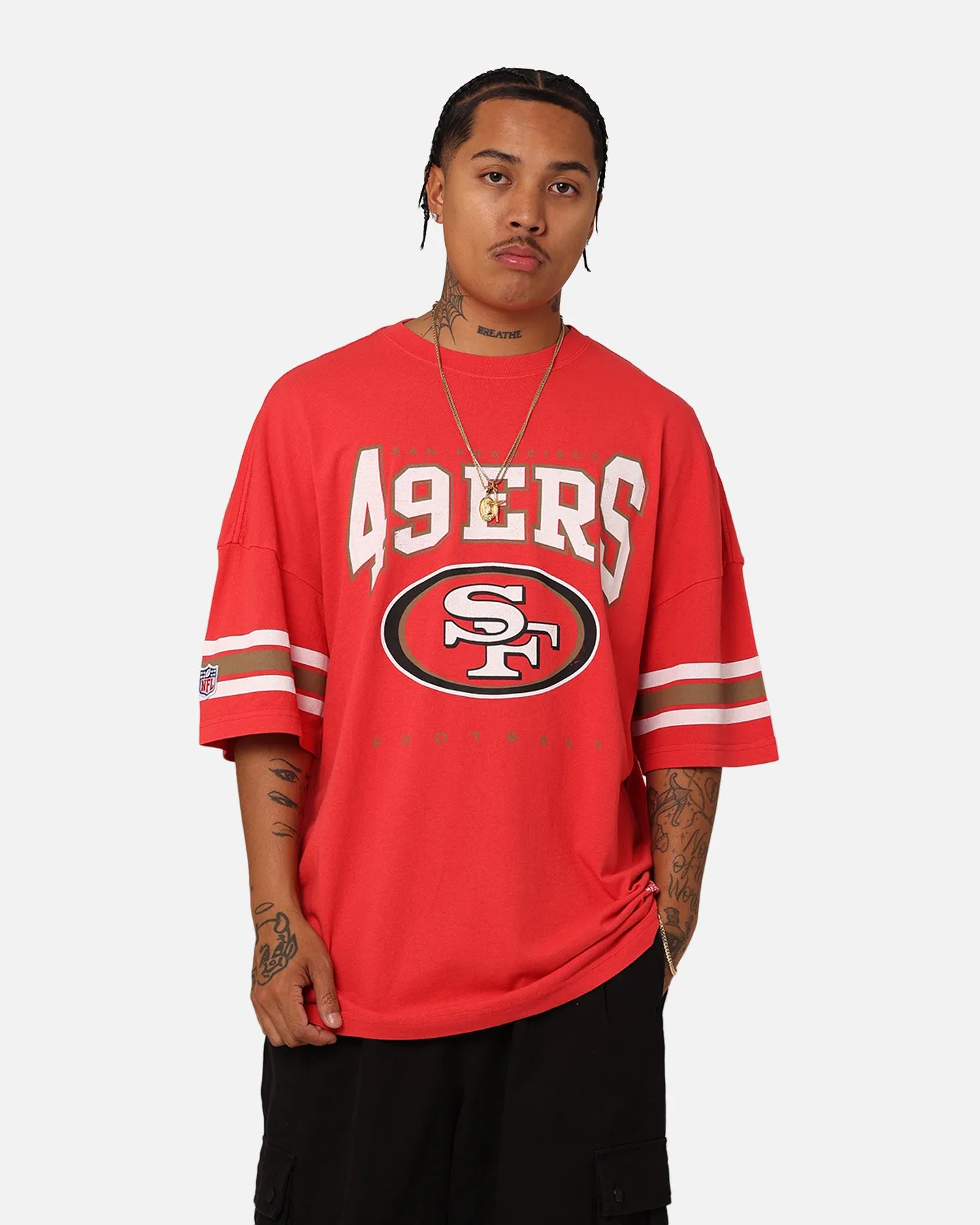 Majestic Athletic San Francisco 49ers Vintage Sport Striped Sleeve T-Shirt Faded Red