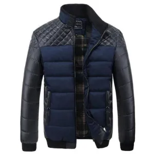 Men's Fashionable Winter Jackets With Patchwork Stitching & Self-Cultivation Collar