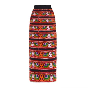 Mid-Calf Embroidered Skirt With Ornate Pattern Colorful