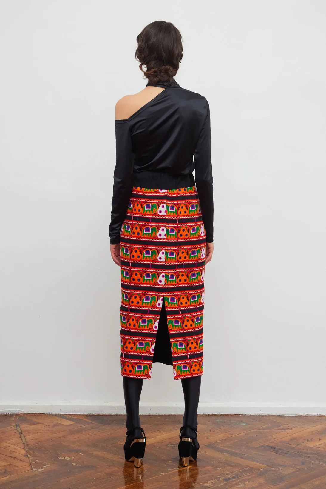 Mid-Calf Embroidered Skirt With Ornate Pattern Colorful