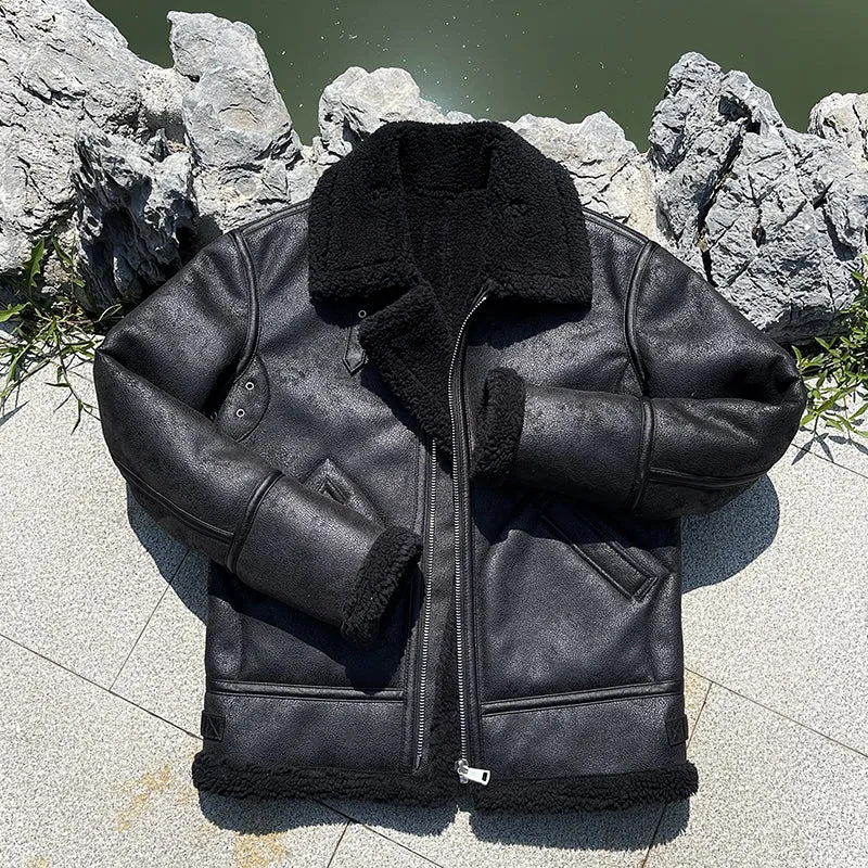 New Fashion Winter Thick Fur Integrated Men's Suede Lamb Coat male Motorcycle Slim Short Jackets