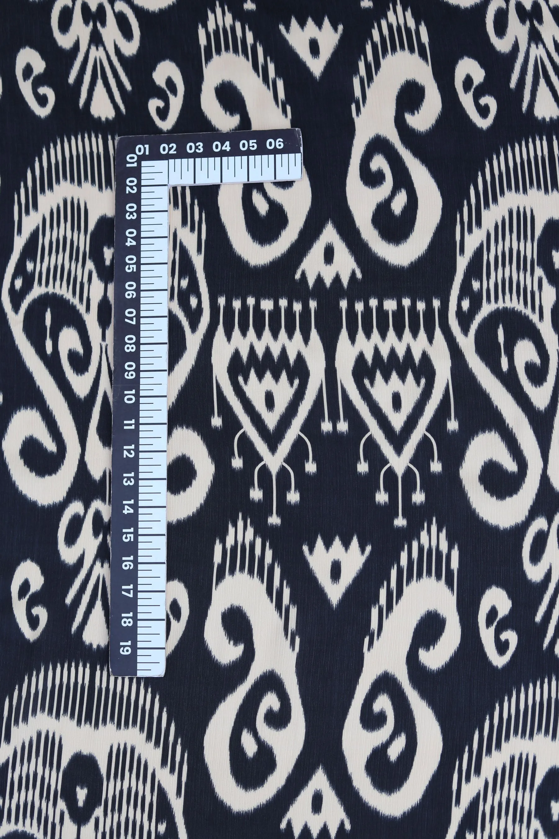 Pale Gold Ikat Inspired Pattern Printed Heavy Munga Chiffon Satin Fabric