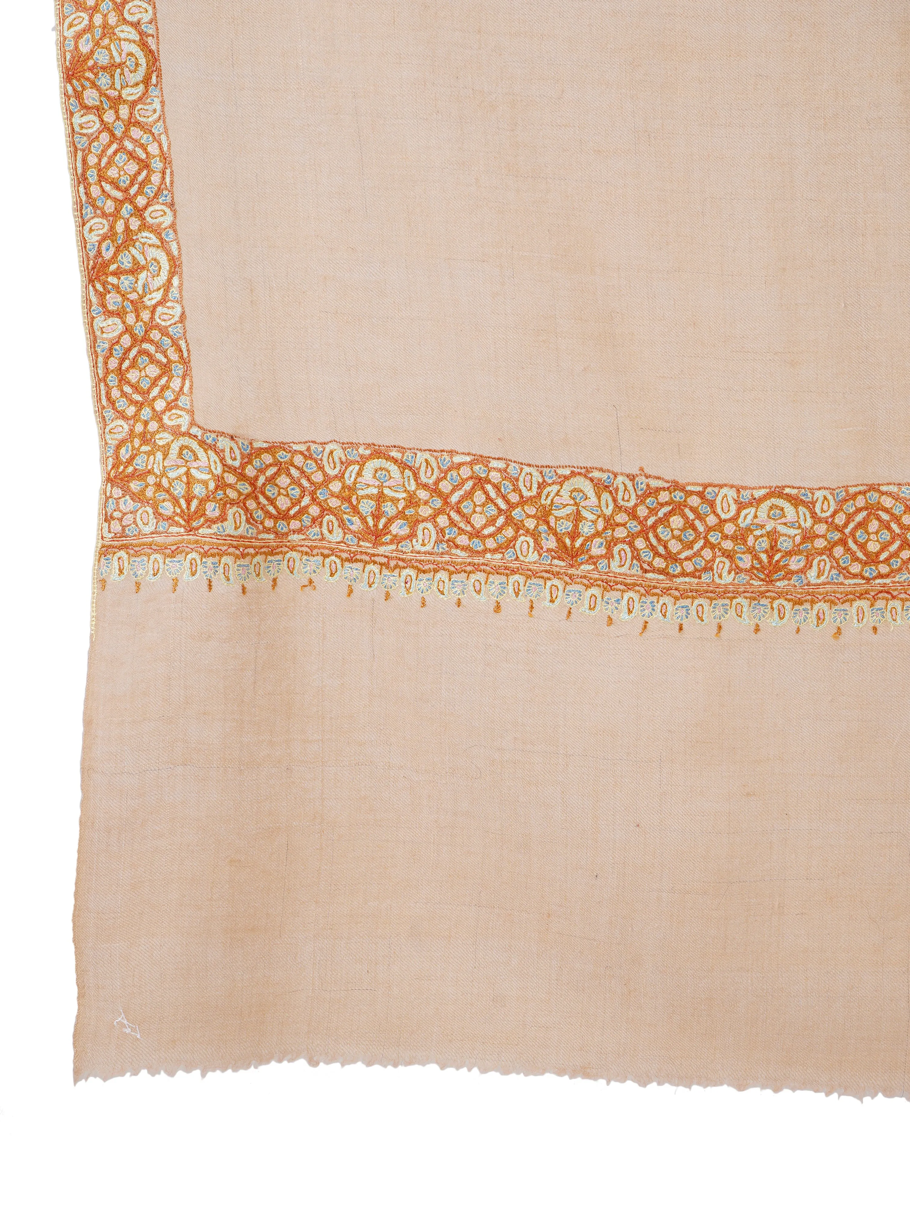 Pashmina Shawl Handmade with Graceful Embroidery - Natural