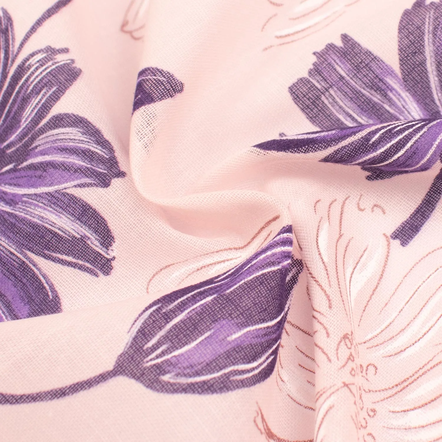 Printed Cotton Voile Design-2 Big Purple Flowers on Pink