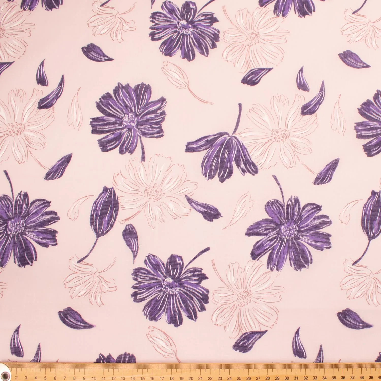 Printed Cotton Voile Design-2 Big Purple Flowers on Pink