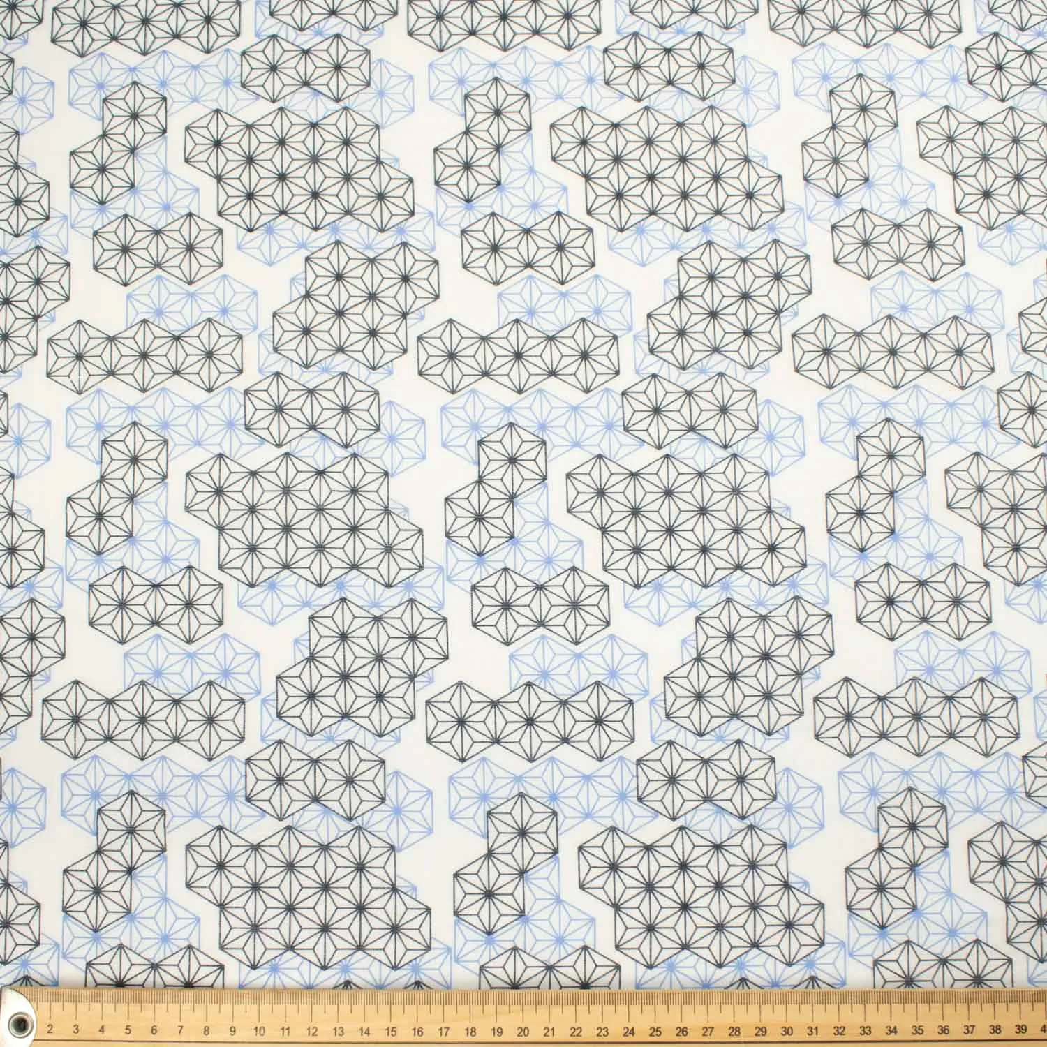 Printed Cotton Voile Design-22 Navy & Light Blue Geometric on White