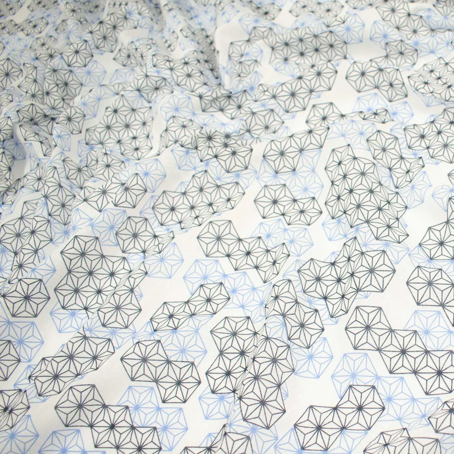 Printed Cotton Voile Design-22 Navy & Light Blue Geometric on White