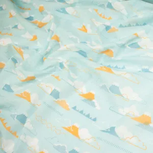 Printed Cotton Voile Design-33 Yellow Mountain & White Cloud on Baby Blue