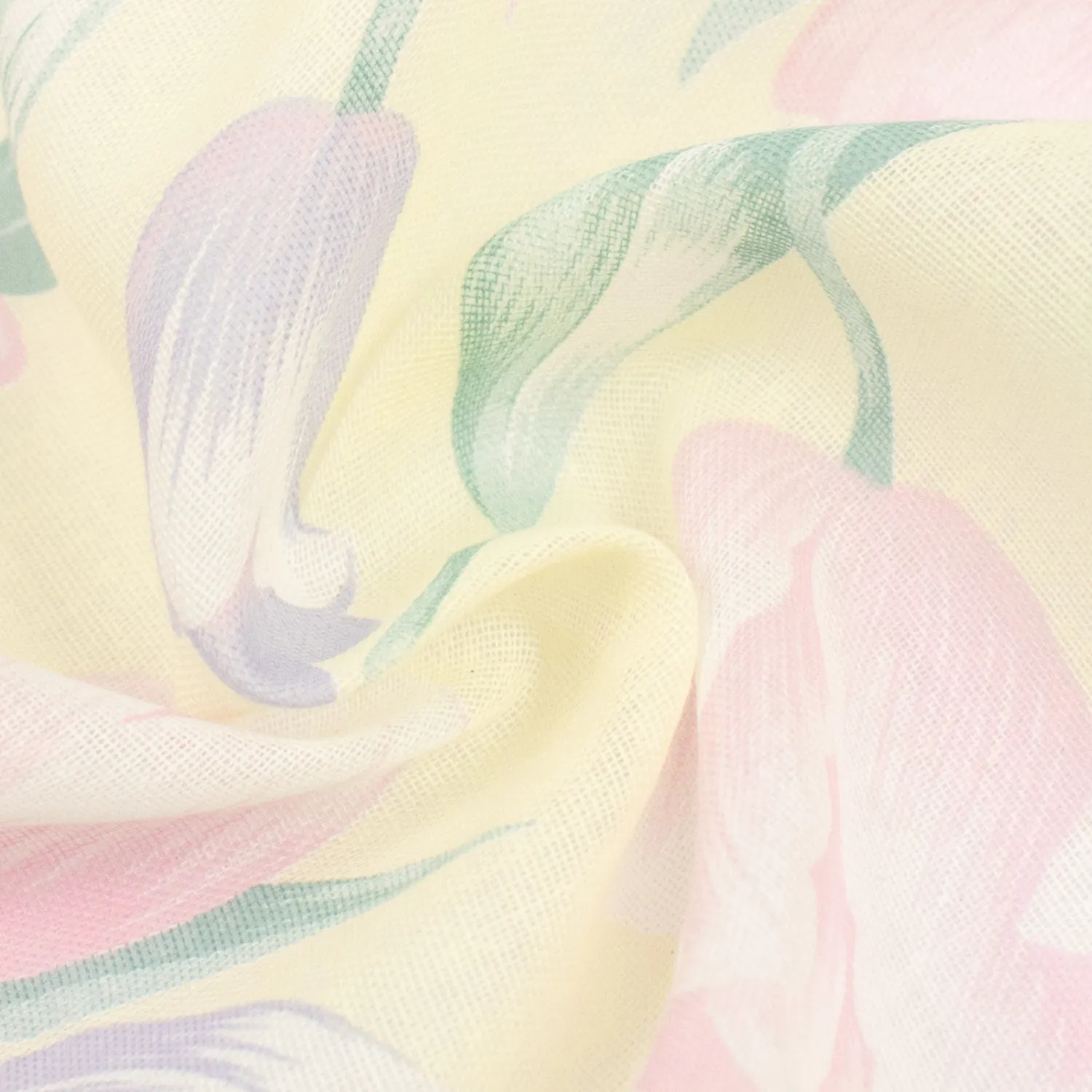 Printed Cotton Voile Design-64 Pink & Purple Tulips Flower on Pale Yellow