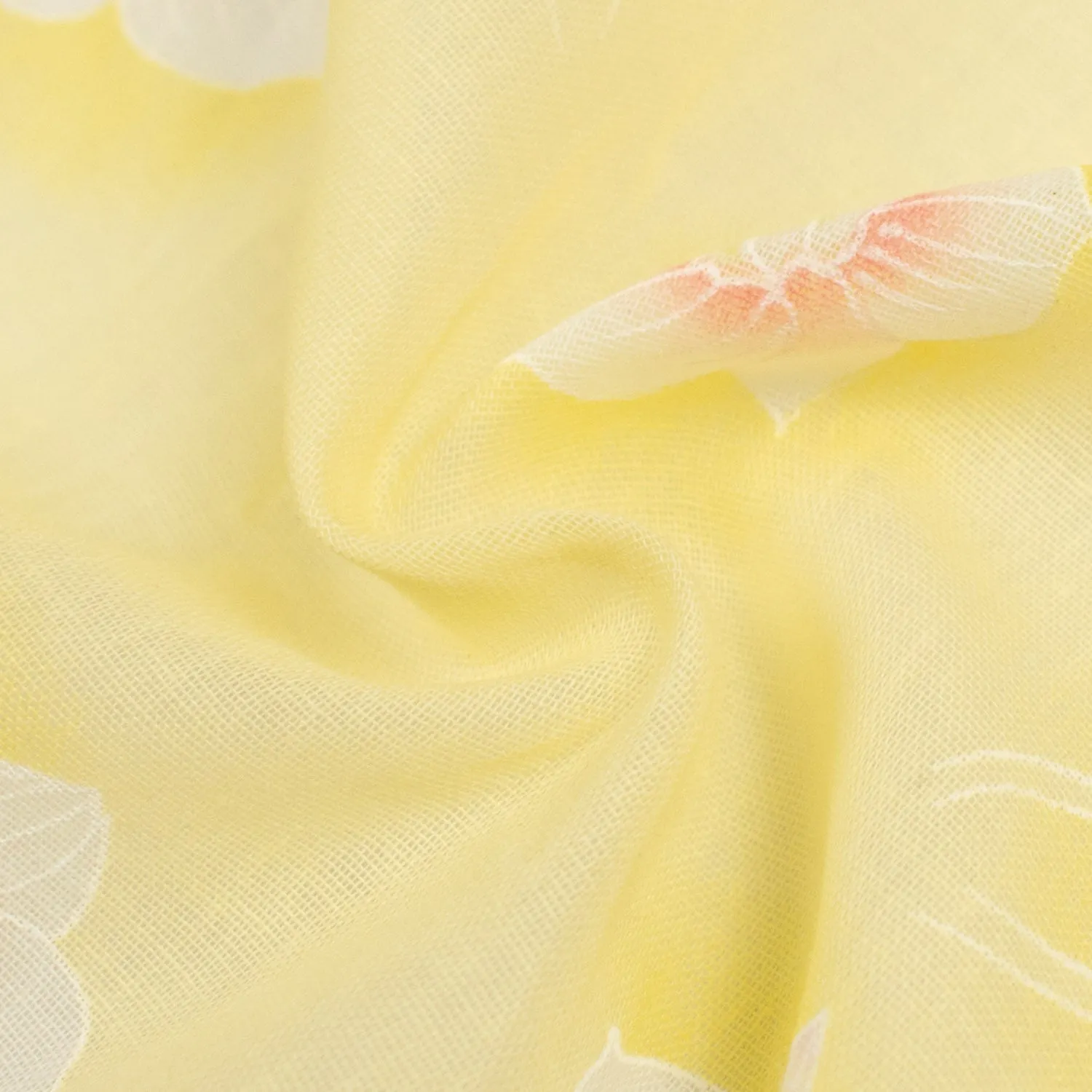 Printed Cotton Voile Design-66 Pink & White Flowers on Yellow