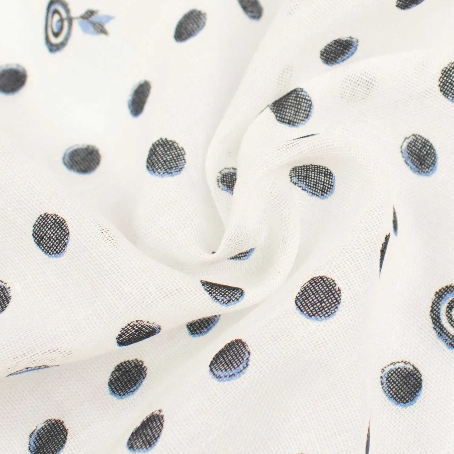 Printed Cotton Voile Design-9 Black & Blue Dots on White