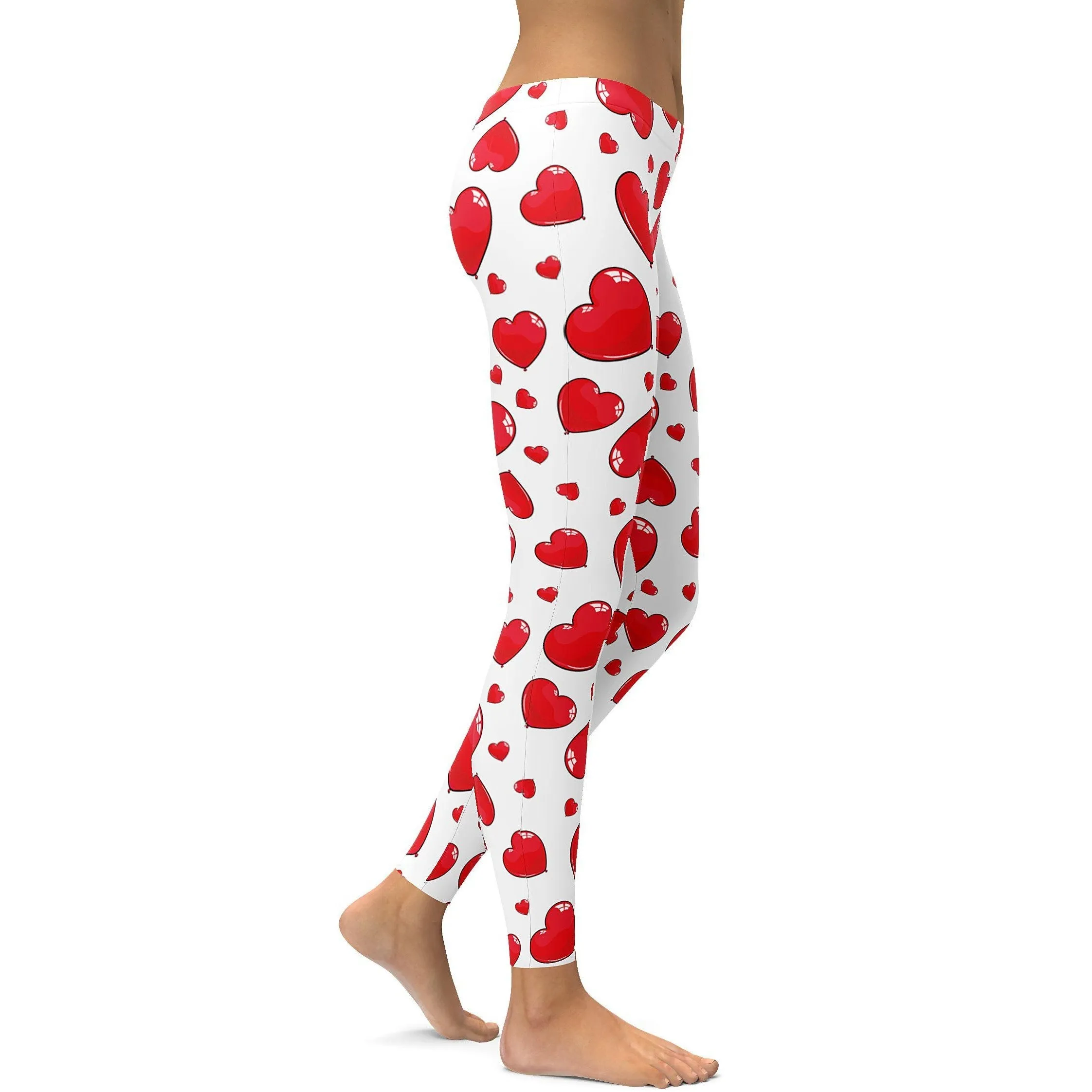 Red Heart Shaped Balloons Leggings