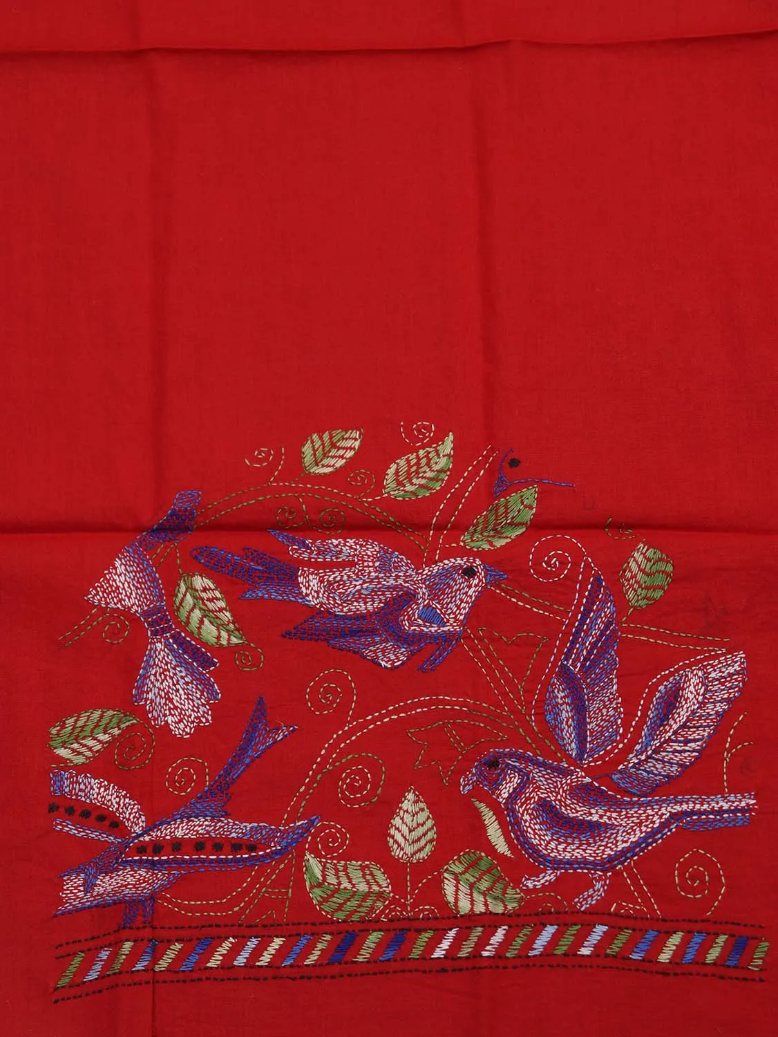 Shop Red Embroidered Kantha Cotton Blouse Piece Fabric (1 Mtr) Online