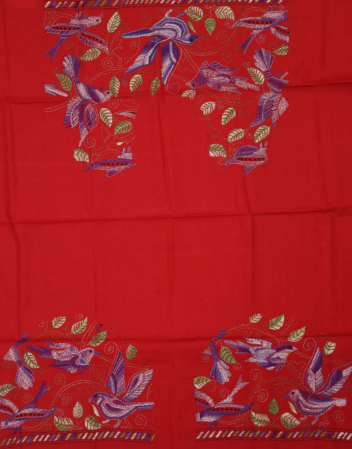 Shop Red Embroidered Kantha Cotton Blouse Piece Fabric (1 Mtr) Online